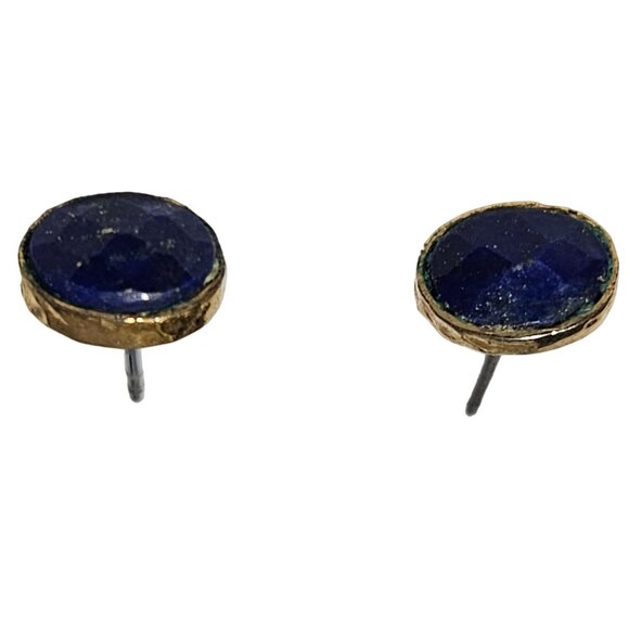 Elegant Blue Gem Gold Tone Oval Stud Earrings Retro Minimalist Fashion Jewelry - Picture 2 of 5